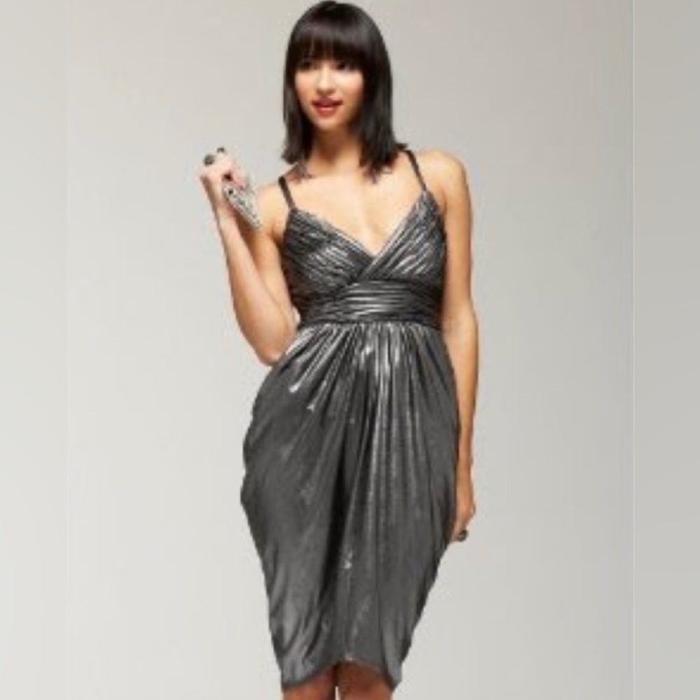 NWT Bebe Metallic Grecian dress